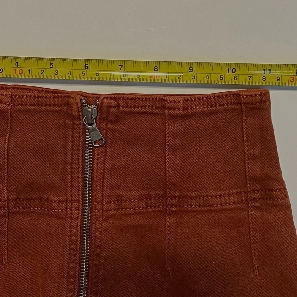 Free People We The Free Virgo Zip-Front Denim Mini Skirt Stretch Rust Orange 24